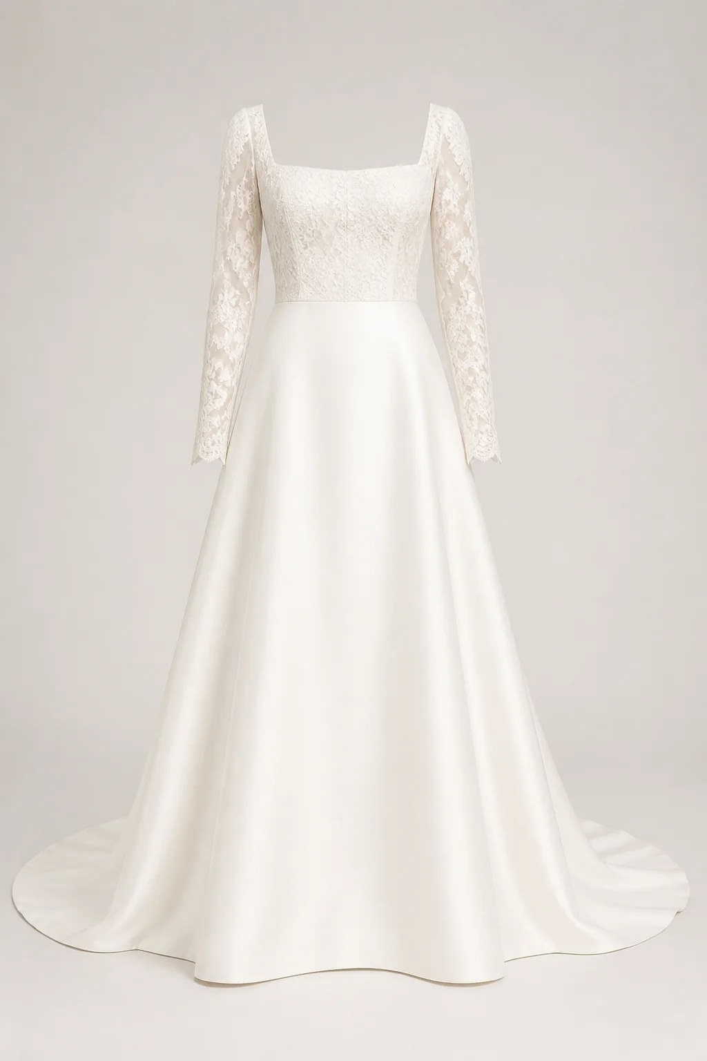Synthetic ivory A-line wedding gown reference used for the bridal workflow illustration
