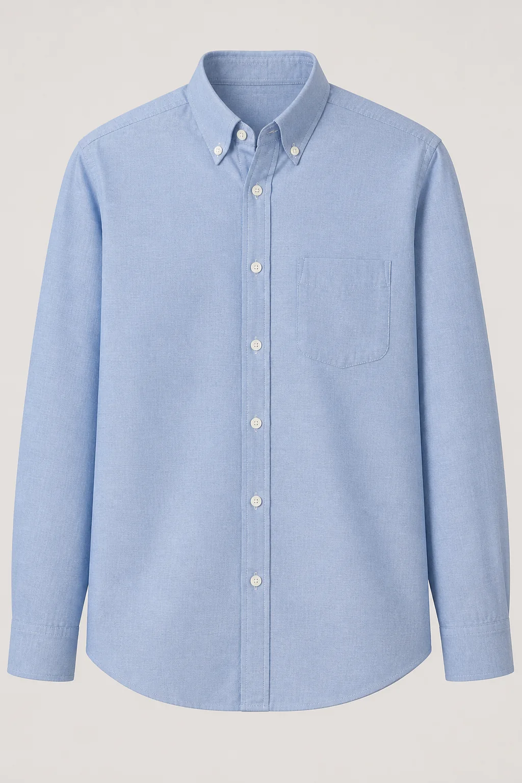 Synthetic light blue Oxford shirt reference used for the AI shirt changer workflow illustration