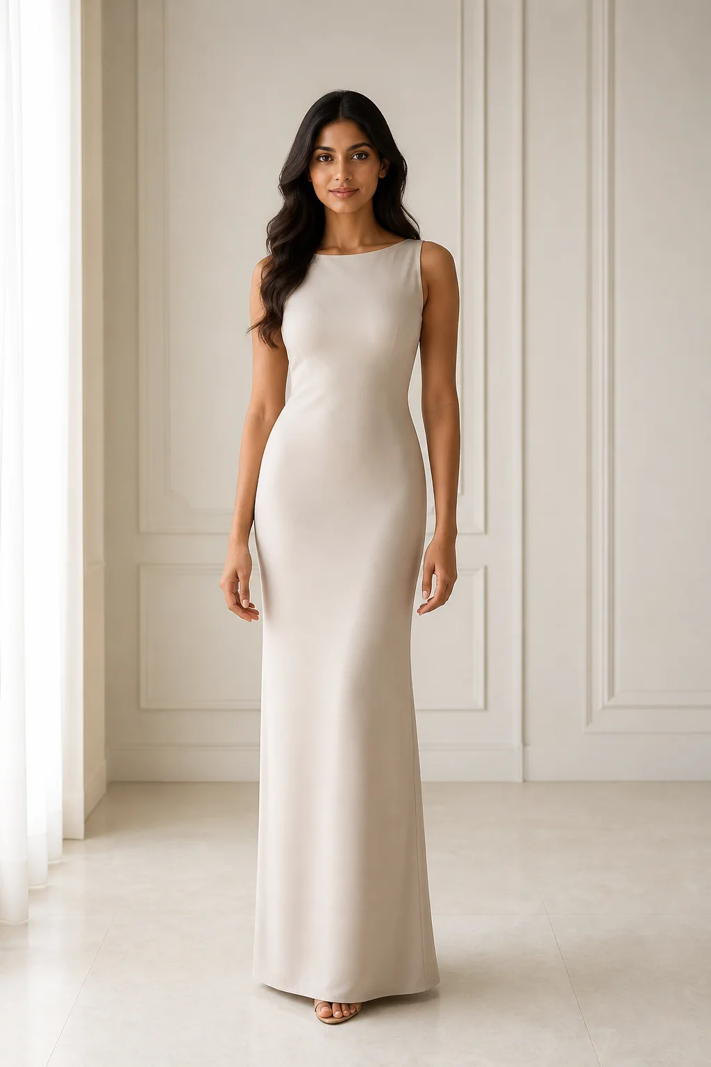 Authorized synthetic source photo used for the AI wedding dress try-on workflow illustration